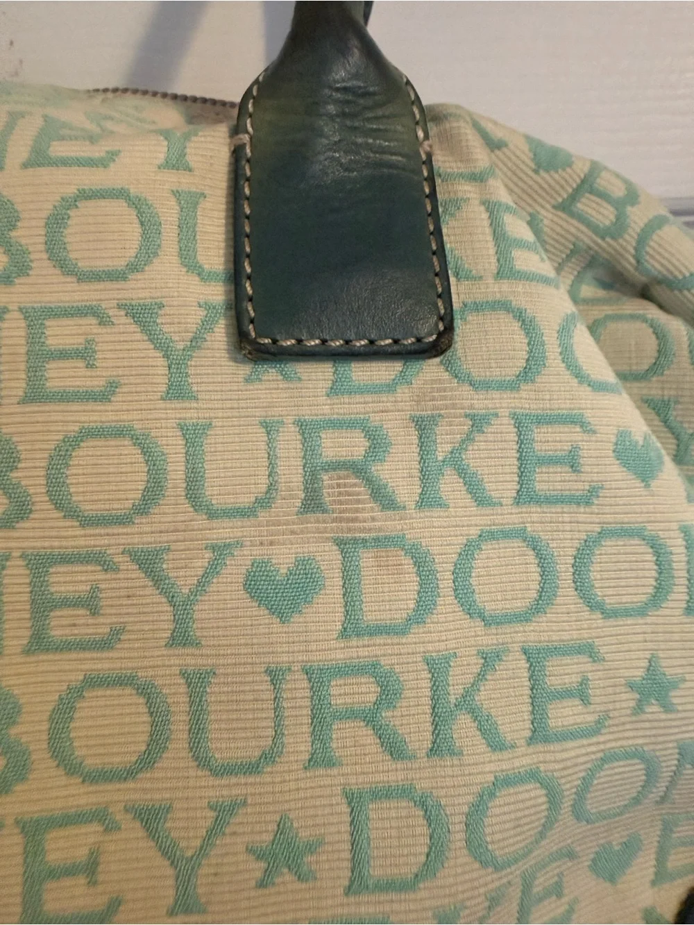 Y2K Dooney & Bourke Cream and Mint Canvas Logo Satchel
